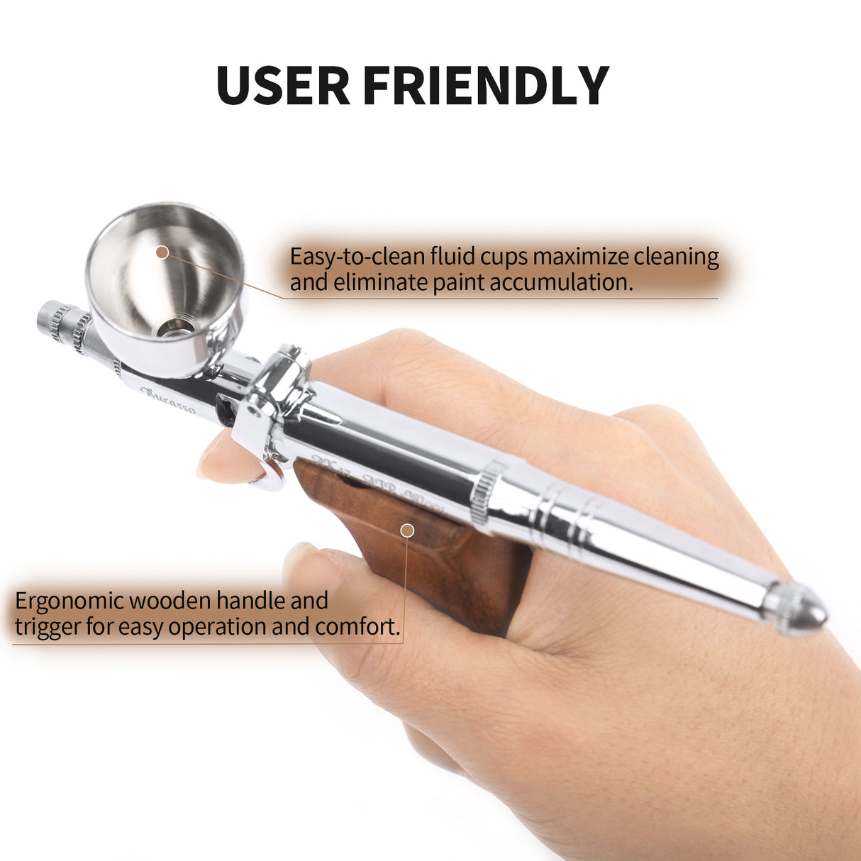 Bucasso Airbrush Kit, Air Brush Spray Gun with 0.3mm/0.5mm/0.8mm Needles/Nozzle Sets, 3cc/7cc/11cc Replaceable Fluid Cup for Painting Model Nails Cake Tattoo Makeup (Walnut 01)