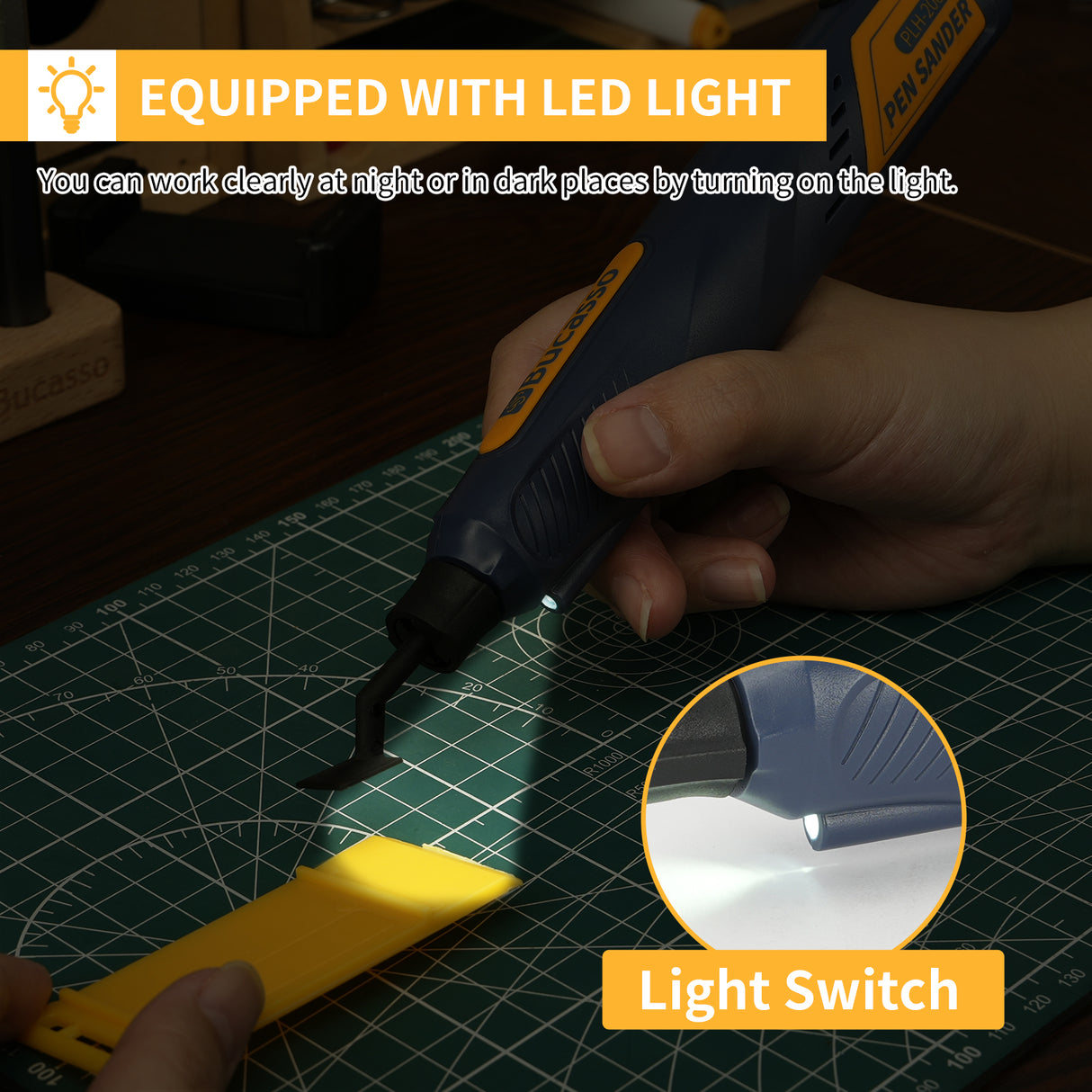 Cordless Pen Sander, 5-Speed and USB Charging with LED Light, Multi-Purpose Power Tool, Mini Power Sander for Sanding, Polishing, Finishing, DIY Crafts