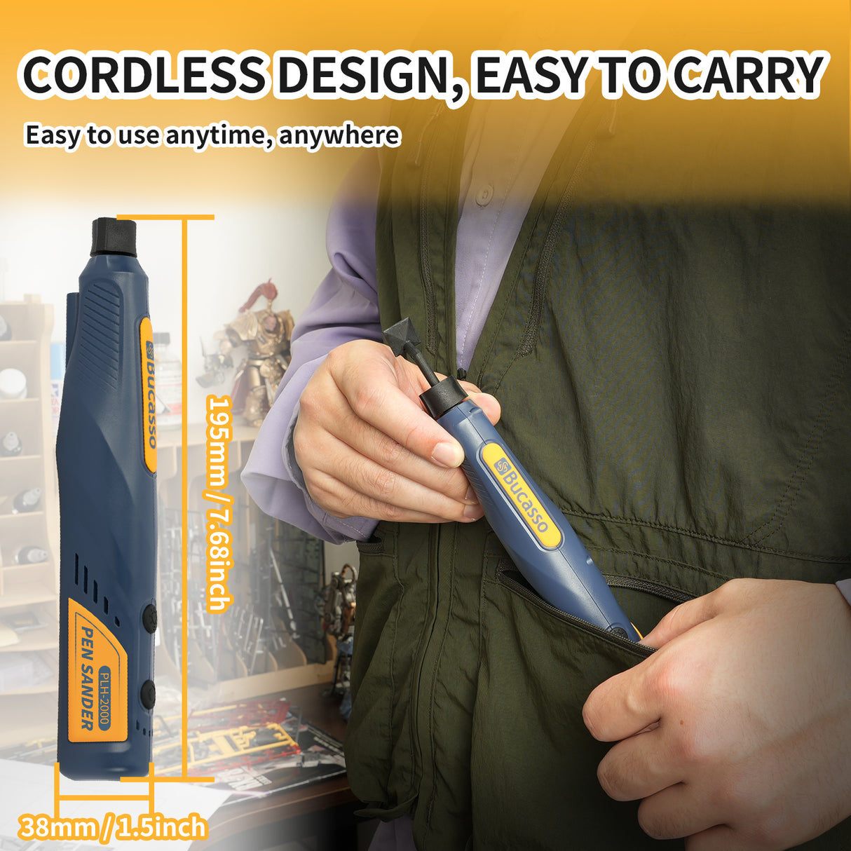 Cordless Pen Sander, 5-Speed and USB Charging with LED Light, Multi-Purpose Power Tool, Mini Power Sander for Sanding, Polishing, Finishing, DIY Crafts