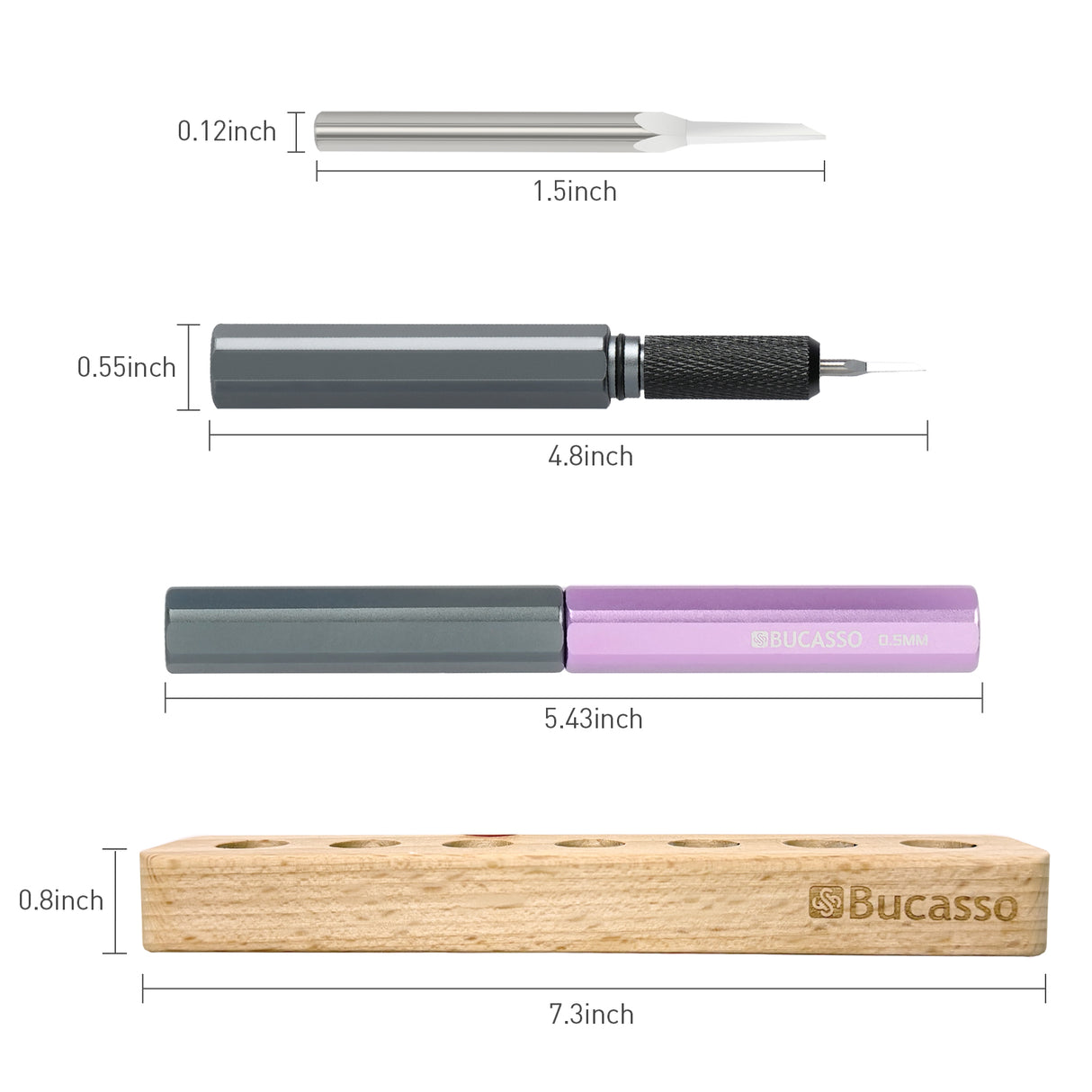 Model Scriber, 7-Piece Tungsten Steel Blade Scribing Tool Set 0.075/0.1/0.125/0.15/0.2/0.3/0.5mm, with Wooden Stand for Modeling Hobby, RG Scale Model, Gundam Model Kit, Plastic Models