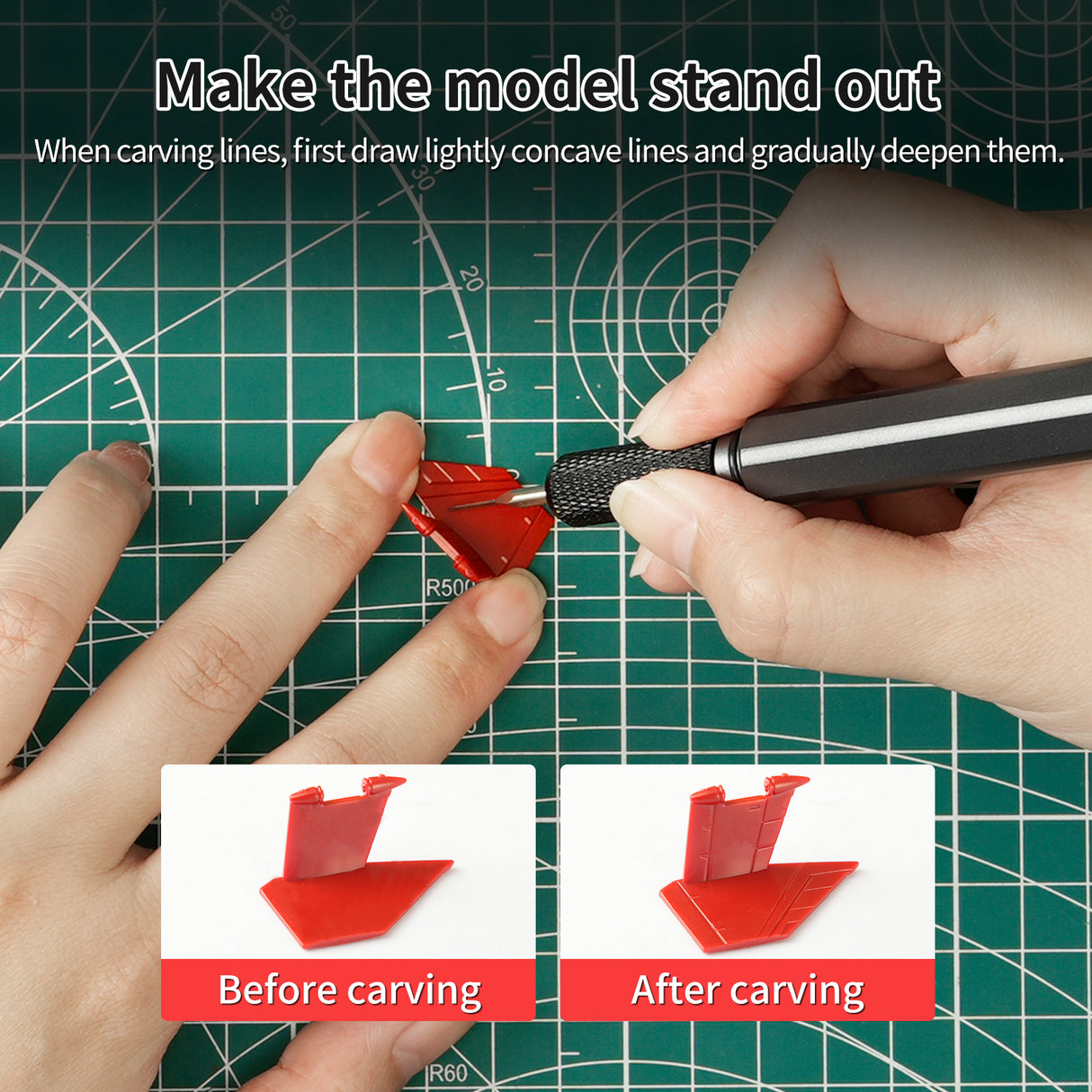 Model Scriber, 7-Piece Tungsten Steel Blade Scribing Tool Set 0.075/0.1/0.125/0.15/0.2/0.3/0.5mm, with Wooden Stand for Modeling Hobby, RG Scale Model, Gundam Model Kit, Plastic Models