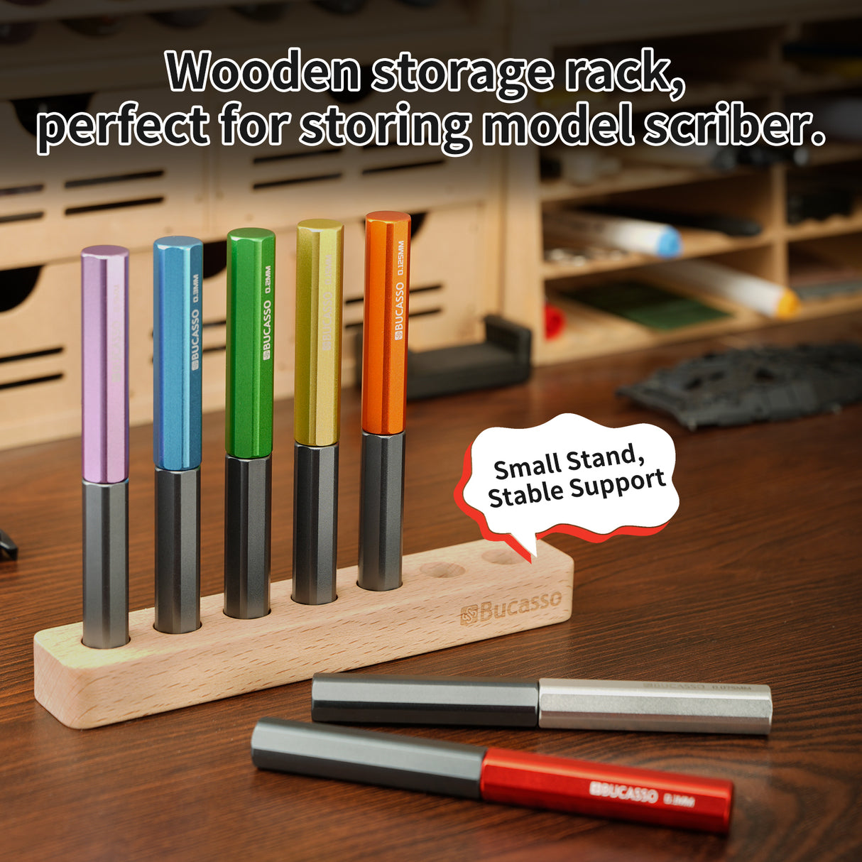 Model Scriber, 7-Piece Tungsten Steel Blade Scribing Tool Set 0.075/0.1/0.125/0.15/0.2/0.3/0.5mm, with Wooden Stand for Modeling Hobby, RG Scale Model, Gundam Model Kit, Plastic Models