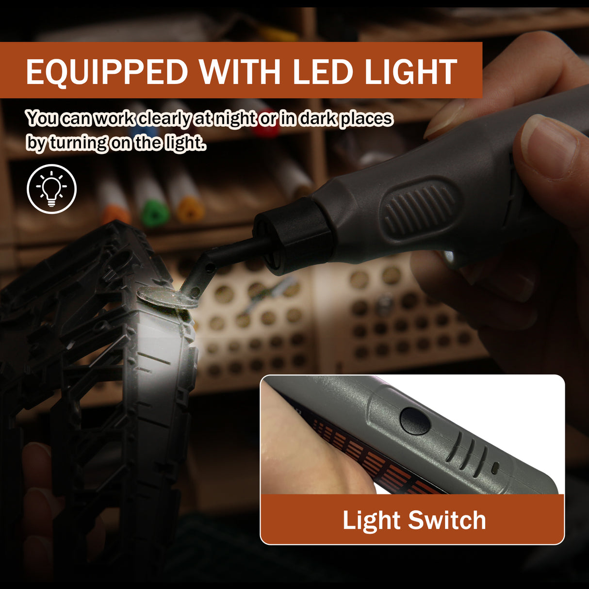 Bucasso Cordless Pen Sander, Variable Speed and USB Charging with LED Light, Multi-Purpose Power Tool for Sanding, Polishing, Finishing, DIY Crafts