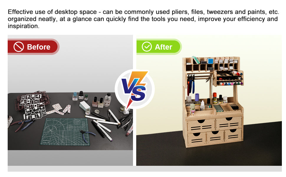 Plastic Model Paint Rack Tool Storage All-in-One Modeling Tool Storage Rack Drawer Parts Storage Rack MDF Material Pliers/Files/Brush/Tweezers/Paint Storage Assembly Workstation GK Plus