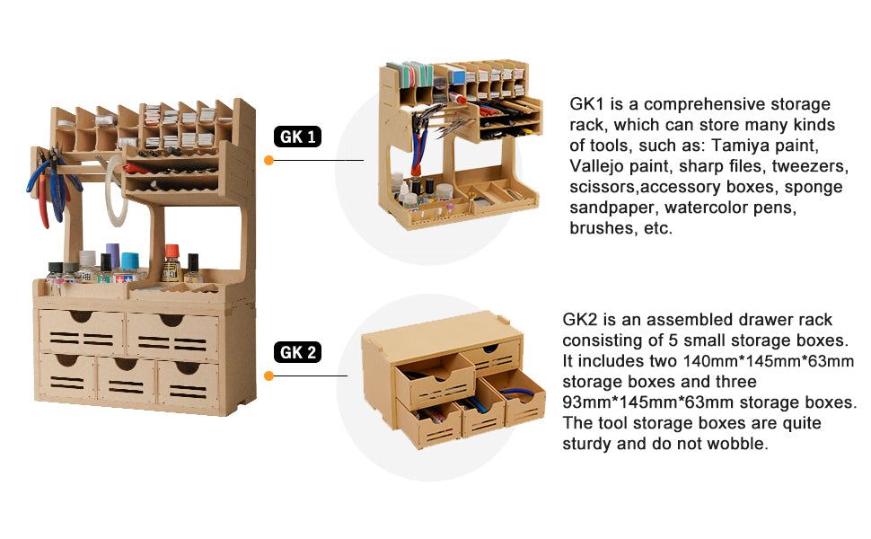 Plastic Model Paint Rack Tool Storage All-in-One Modeling Tool Storage Rack Drawer Parts Storage Rack MDF Material Pliers/Files/Brush/Tweezers/Paint Storage Assembly Workstation GK Plus