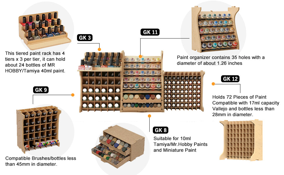 Plastic Modeling Tool Storage Large Capacity Paint Combination Rack MDF Material Paint Box Holds 211 Paint DIY Tinting Ink Bottle Durable, Suitable for Tamiya/Mr.Hobby/Vallejo/Citadel GK PS