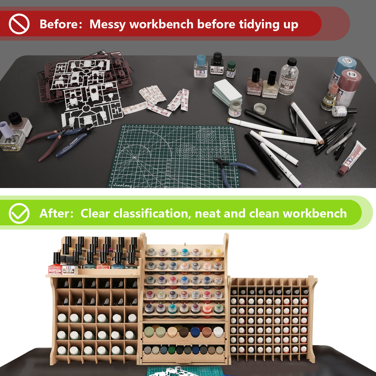 Plastic Modeling Tool Storage Large Capacity Paint Combination Rack MDF Material Paint Box Holds 211 Paint DIY Tinting Ink Bottle Durable, Suitable for Tamiya/Mr.Hobby/Vallejo/Citadel GK PS