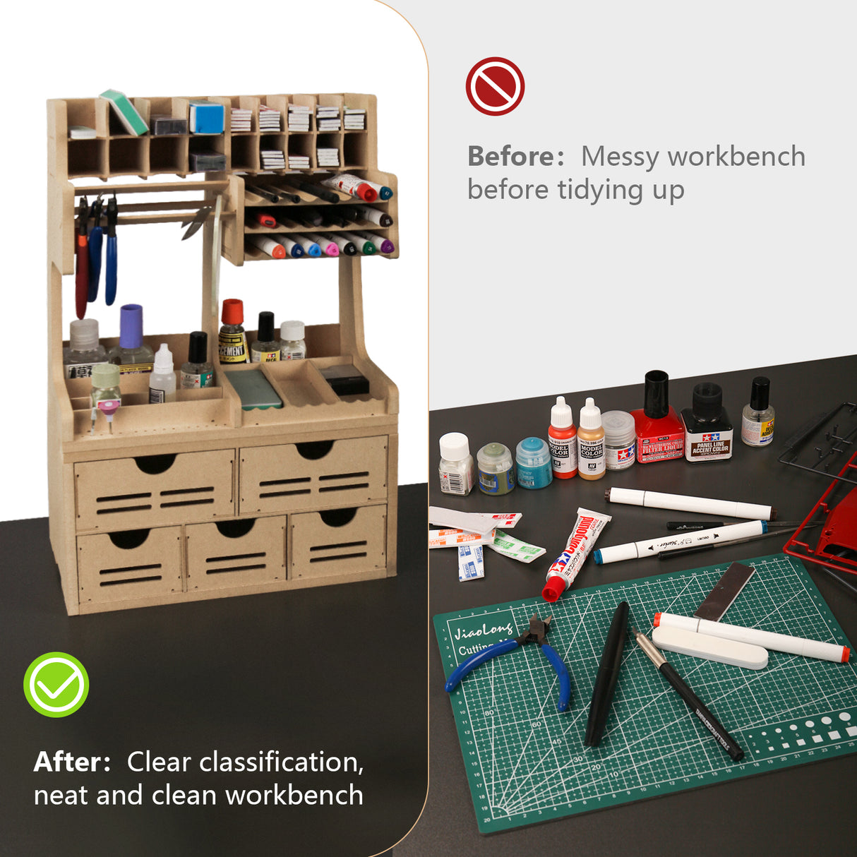 Plastic Model Paint Rack Tool Storage All-in-One Modeling Tool Storage Rack Drawer Parts Storage Rack MDF Material Pliers/Files/Brush/Tweezers/Paint Storage Assembly Workstation GK Plus