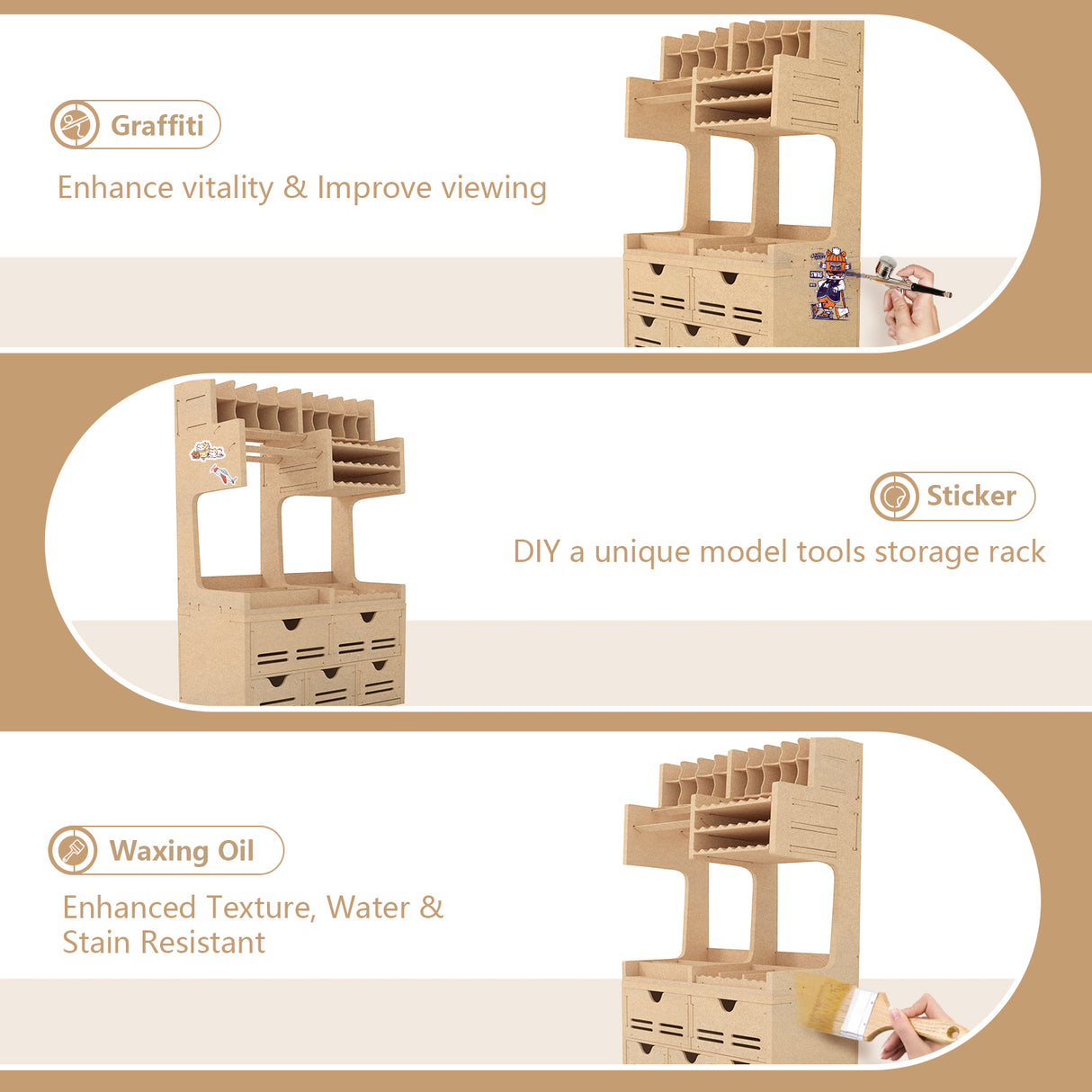 Plastic Model Paint Rack Tool Storage All-in-One Modeling Tool Storage Rack Drawer Parts Storage Rack MDF Material Pliers/Files/Brush/Tweezers/Paint Storage Assembly Workstation GK Plus