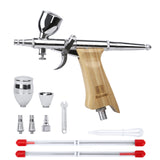 Bucasso Airbrush Guns for Painting, Double Action Trigger Airbrush Kit with 0.3mm/0.5mm/0.8mm Needles/Nozzle Sets, Replaceable Fluid Cup, Airbrush Spray set for Painting Nails Cake Tattoo （Wood Color 02）