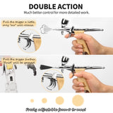Bucasso Airbrush Guns for Painting, Double Action Trigger Airbrush Kit with 0.3mm/0.5mm/0.8mm Needles/Nozzle Sets, Replaceable Fluid Cup, Airbrush Spray set for Painting Nails Cake Tattoo （Wood Color 02）