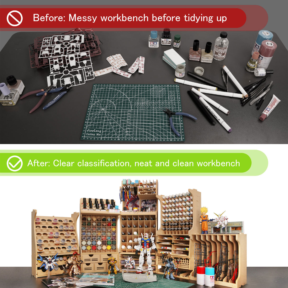 Bucasso Paint Rack Organizer with 49 Holes Suitable for 10ml TAMIYA/10ml MR HOBBY/18ml MR HOBBY, Model Tool Storage with MDF Material, Paint Rack for Miniature Paint Set - Craft Paint Holder Rack GK13