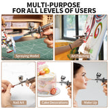 Bucasso Airbrush Kit, Air Brush Spray Gun with 0.3mm/0.5mm/0.8mm Needles/Nozzle Sets, 3cc/7cc/11cc Replaceable Fluid Cup for Painting Model Nails Cake Tattoo Makeup (Walnut)
