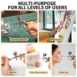 Bucasso Airbrush Guns for Painting, Double Action Trigger Airbrush Kit with 0.3mm/0.5mm/0.8mm Needles/Nozzle Sets, Replaceable Fluid Cup, Airbrush Spray set for Painting Nails Cake Tattoo （Wood Color 02）