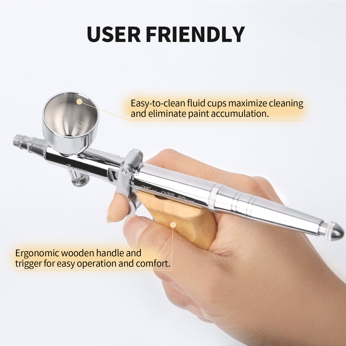 Bucasso Airbrush Guns for Painting, Double Action Trigger Airbrush Kit with 0.3mm/0.5mm/0.8mm Needles/Nozzle Sets, Replaceable Fluid Cup, Airbrush Spray set for Painting Nails Cake Tattoo （Wood Color 02）