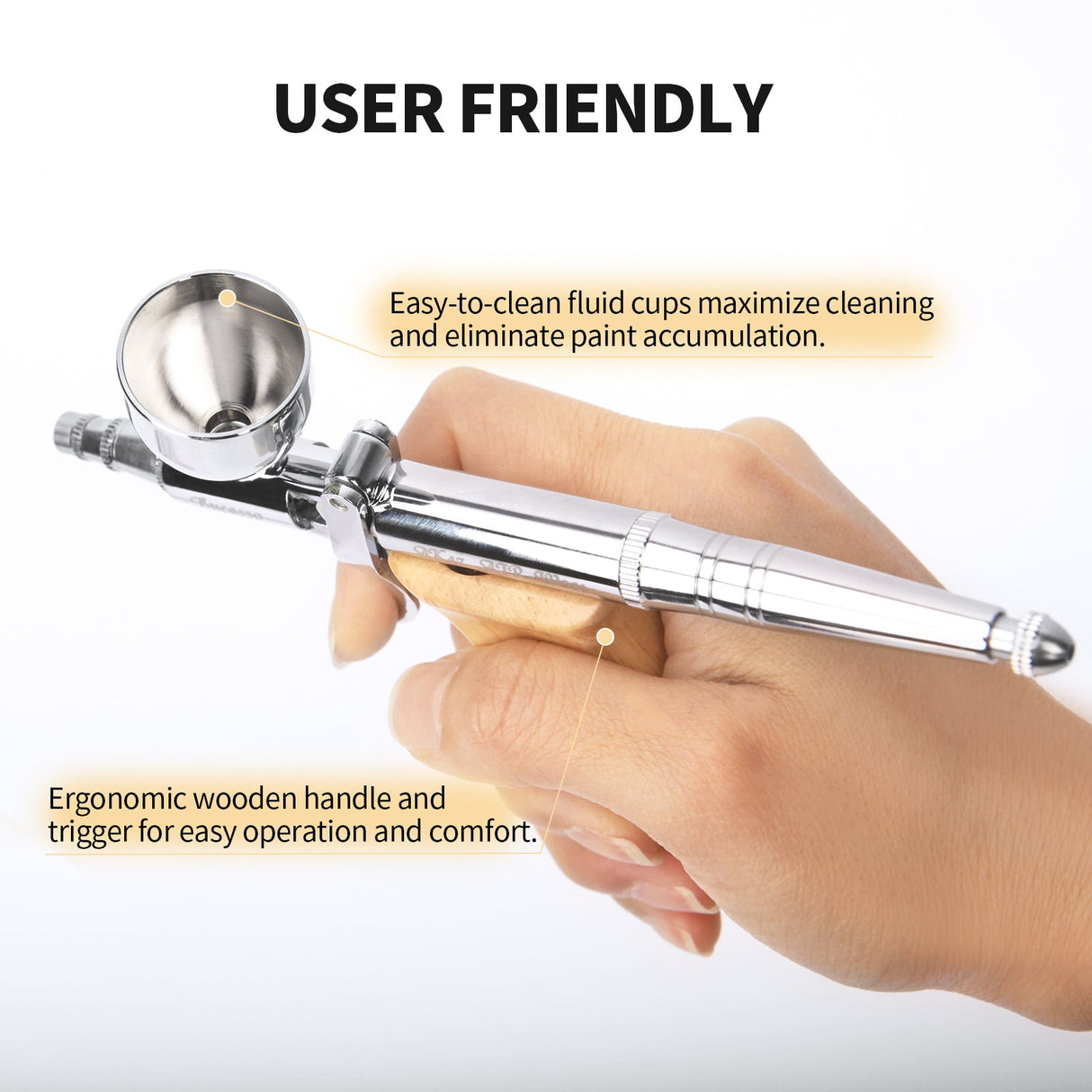 Bucasso Airbrush Guns for Painting, Double Action Trigger Airbrush Kit with 0.3mm/0.5mm/0.8mm Needles/Nozzle Sets, Replaceable Fluid Cup, Airbrush Spray set for Painting Nails Cake Tattoo （Wood Color 01）