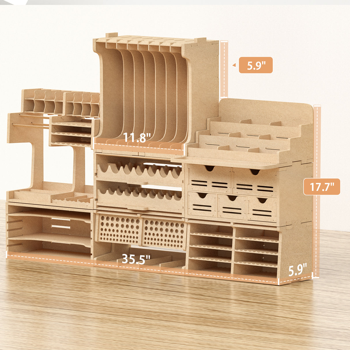 Bucasso Modell-Farbregal GK10, Modell-Aufbewahrungsregal, MDF-Material, Farbregal, spezielles Farbregal, Aufbewahrung für Bastelbedarf, Pinsel-/Werkzeughalter