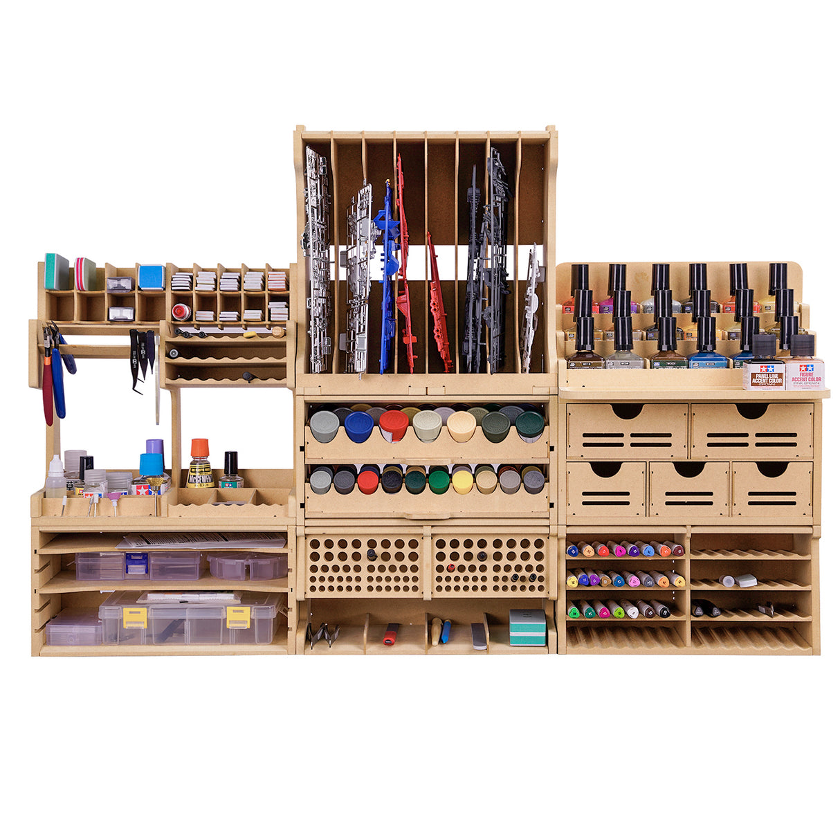 Bucasso GK11 Wooden Model Paint Organizer, Material for 35 Paint Bottles, Craft Paint Holder Suitable for Tamiya/Vallejo/Citadel