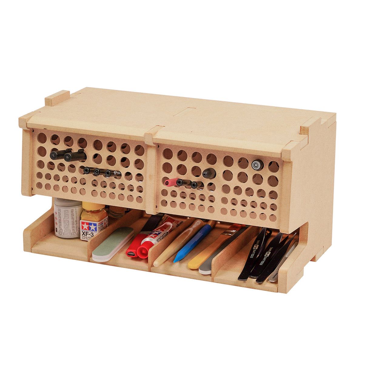 Bucasso GK6 Wooden Model Kit Tool Storage, Brush/Paint Organizer , Craft Supplies Storage, Tool Holder, Suitable for Tamiya/Gundam Tools